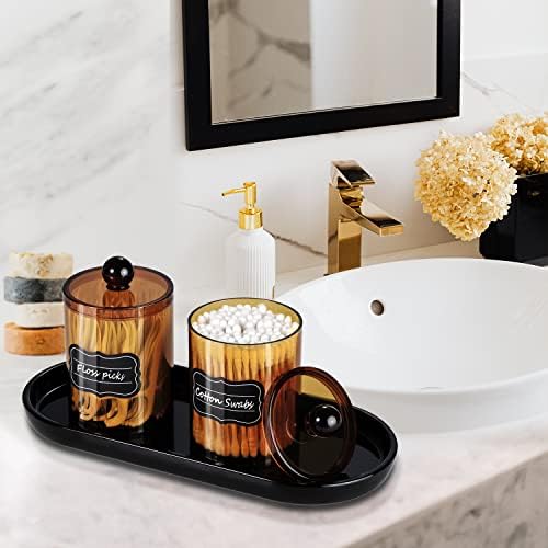 15-ounce Small Plastic Apothecary Jar - Qtip Dispenser Holder Storage Canister Acrylic Jar for Cotton Ball 2 Pack (Bronze) &Farmhouse Decor Metal Wire Bathroom Storage Organizer Basket Bins,2 Pack
