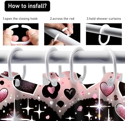 AZHM 4pcs Shower Curtain Set K Heart Print Bathroom Sets with Rugs 71*71 in