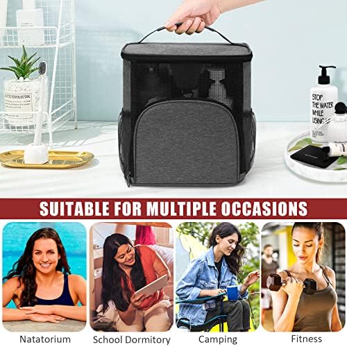 EIMMBD Hanging Shower Bag, Shower Caddy Portable Larger Capacity, Upgraded Toiletry Shower Tote for Gym Travel Camping, College Dorm Room Essentials (A Grey)