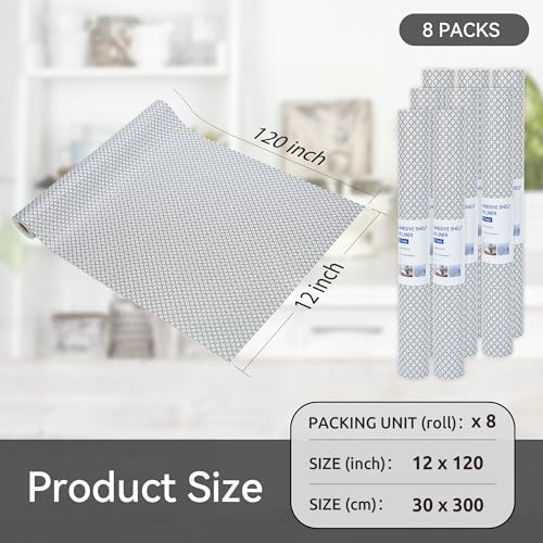 FIFTY FEET 12"x120" Non-Adhesive Shelf Liner for Kitchen Cabinets and Drawers, Washable Non-Slip PVC Cabinet Liner (Black Circle)(8 Roll)