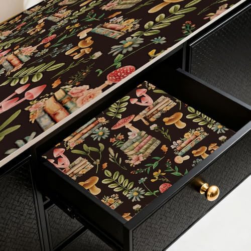 Adhesive Shelf Liner,Boho Floral Shelf Contact Paper for Cabinets,Vinyl Film Decorative Drawer Liners for Dresser Sticker (Black Boho Floral, 17.3 inch x 118 inch)
