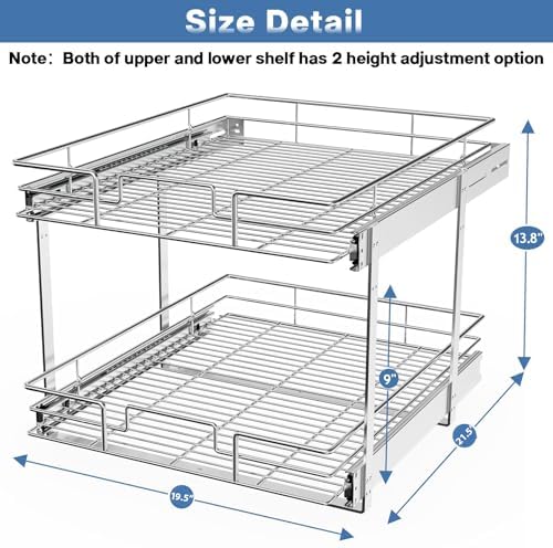 LOVMOR 2 Tier Individual Pull Out Cabinet Organizer 19½" W x 21½" D, Slide Out Kitchen Cabinet Storage Sliding Shelves