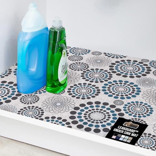 GORILLA GRIP LeakGuard Under Sink Mat, 24x24 Spiral Gray Turquoise