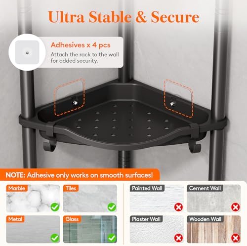Lifewit 3 Tier Corner Shower Caddy with Hooks, Bathroom Organizer, Black
