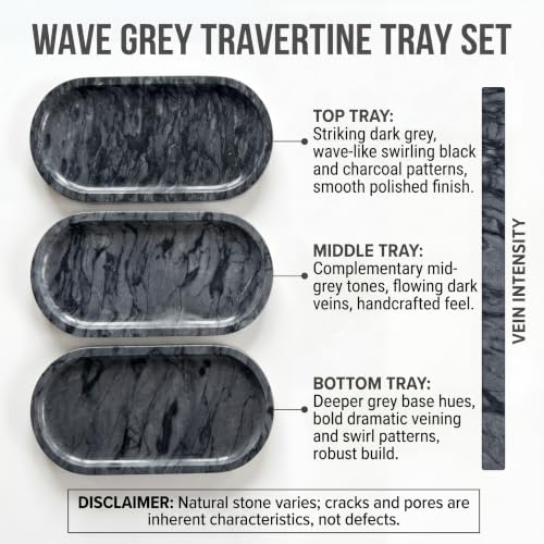 YKAJO Wave Grey Oval Marble Tray, 9.8x4.7 Vanity Perfume Organizer Dish
