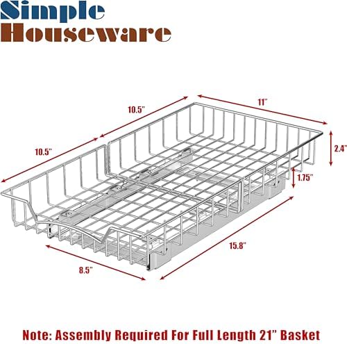 Simple Houseware Under Cabinet Pull Out Sliding Shelf, 21" Dx11 W, Chrome