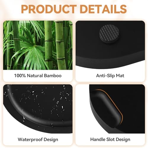 Bamboo Vanity Tray 11.4x6.1 inches, Decorative Vanity Tray for Bathroom Countertop Toilet Tank Farmhouse, Black