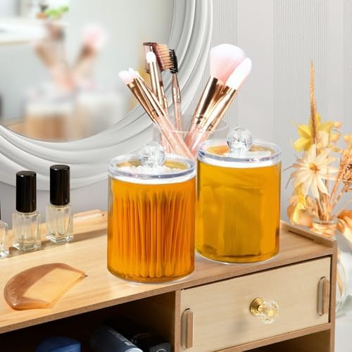 Gredecor 4 Pack Gradient Orange Qtip Holder Organizer Dispenser Clear Bathroom Storage Canister Cotton Ball Holder Bathroom Containers for Cotton Swabs/Pads/Floss