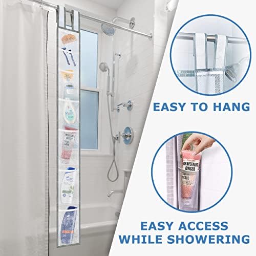 Skywin Hanging Mesh Shower Caddy, 7 Pockets, Quick Dry, 60 x 6 In - White