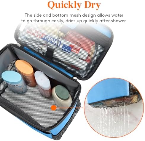 Lifewit Mesh Shower Caddy Bag Portable for College Dorm Room Essentials, Hanging Organizer Basket, Quick Dry Tote Bag for Camping, Bathroom, Beach, Travel, Medium, Blue