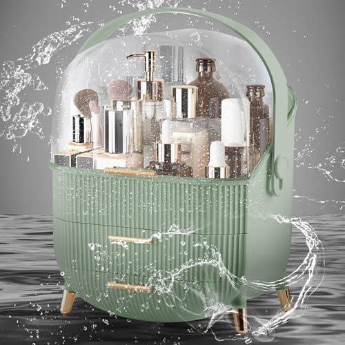 Make up Organizers and Storage, Makeup Organizer for Vanity, Cosmetics Skincare Organizers with Lid and Drawers, Cosmetic Display Cases for Countertop, Bathroom, Ideal Gifts for Women(Light Green)