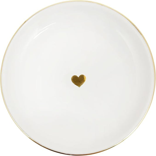 Sweet Water Decor Gold Heart Jewelry Dish Tray - Elegant Ceramic Ring Dish for Home Decor, Bridal Parties, Jewelry Storage, Rings, and Earrings Organizer