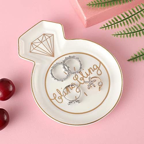 Stephanie Imports Diamond Ring-Shaped bling bling Engagement Ceramic Trinket Plate and Decorative Jewelry Dish