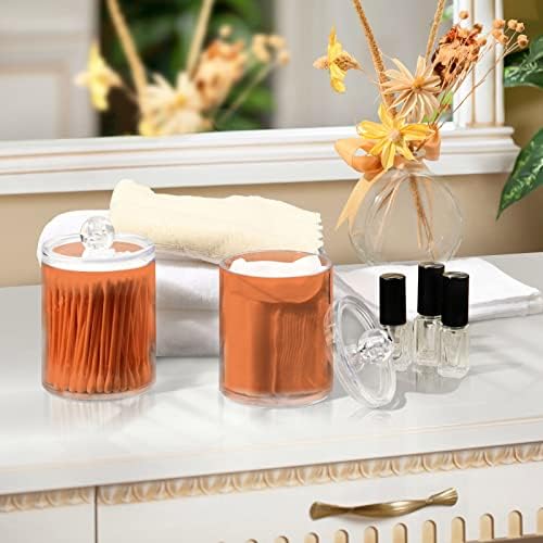 DOMIKING Orange 2 Pack Cotton Swab Holder Dispenser Plastic Jar Bathroom Storage Canister Acrylic Containers for Floss Makeup Sponges Cotton Ball