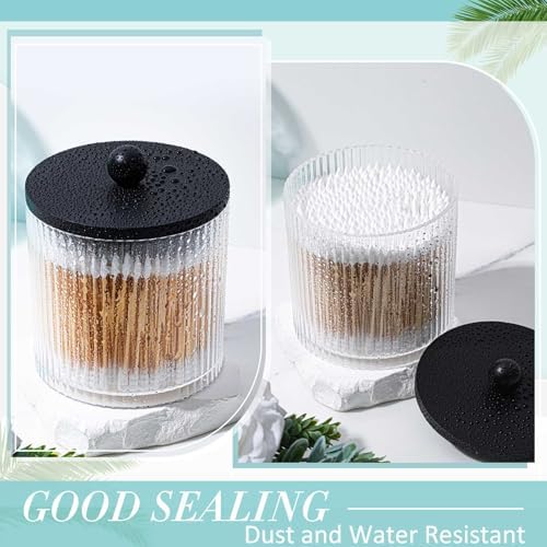4 Pcs Plastic Holder Dispenser Bathroom Jars with Bamboo Lids, Black