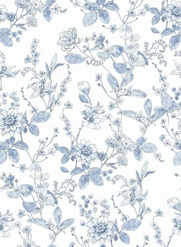 Light Blue Botanical Floral Shelf Liner Contact Paper Peel and Stick Botanical Floral Wallpaper for Walls Bahtroom Bedroom Kitchen Cabinets Dresser Drawer Furniture Arts Carfts Decal 17.7X393 Inches