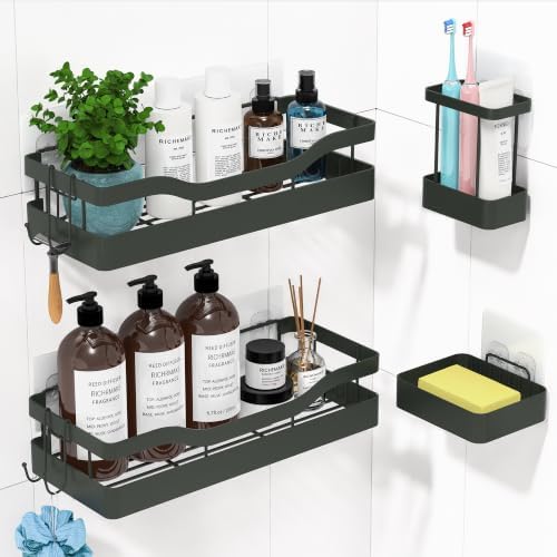 Heavy-Duty Adhesive Shower Rack, Dark Gray Storage