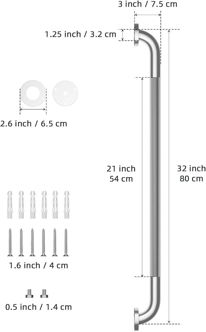 32 Inch Anti Slip Shower Grab Bar, Munzong Stainless Steel Bathroom Grab Bar, Satin Brushed Nickel Knurled Bathroom Balance Bar,Safety Hand Rail Support Handicap Elderly Senior Assist Bath Handle