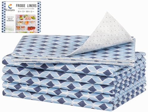 Cooyes 6 Pack 12" × 24" Cloth Shelf Liners for Kitchen Cabinet, Non-Slip Refrigerator Liners Machine Washable, Refrigerator Drawer Mats for Glass Shelves and Kitchen Cabinets, (Light Blue)
