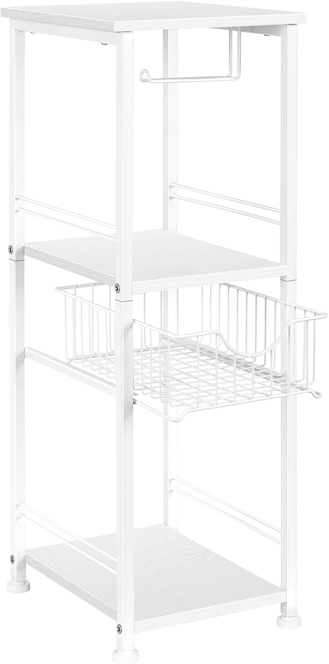 OYEAL Bathroom Storage Cabinet Freestanding Bath Shelf with Drawer Toilet Paper Storage Stand 3 Tier Towel Storage Organizer for Laundry Room Entryway Kitchen Pantry, White