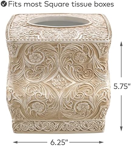 Creative Scents Victoria Beige Square Tissue Box Cover with Bottom Slider
