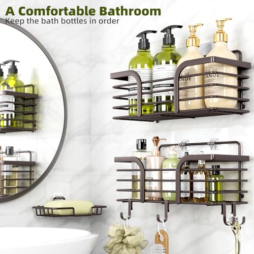 Yougai Shower Organizer with Soap Holder and Hooks, (Brown)