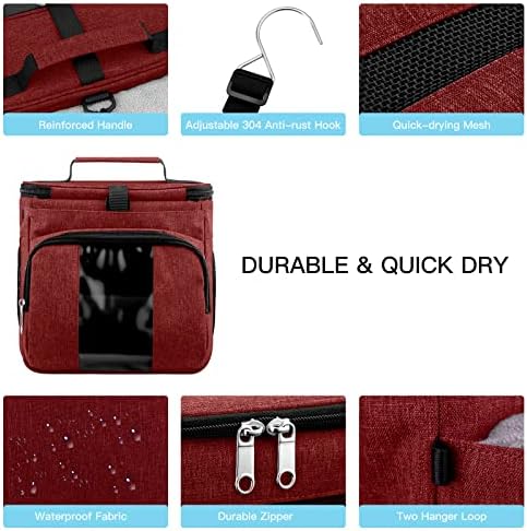 Bukere Portable Shower Caddy College Dorm Room Essential, Shower Caddy Tote Bag for Student, Girl, Women, Separate Compartment, Large Capacity, Quick Dry Mesh Base for Travel, Gym, Camp, Red