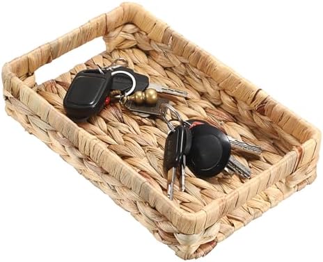 Hipiwe Small Keys Basket for Entryway Table Decorative Wicker Basket Tray