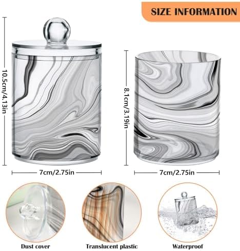 MNSRUU 2 Pack Qtip Holder Organizer Dispenser Fashion Grey Marble Bathroom Storage Canister Cotton Ball Holder Bathroom Containers for Cotton Swabs/Pads/Floss