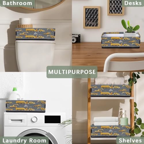 Storage Basket Set of 2 Excavator Truck Small Baskets for Organizing Fabric Storage Baskets with Handles for Shelves Bathroom Toilet Tank Top