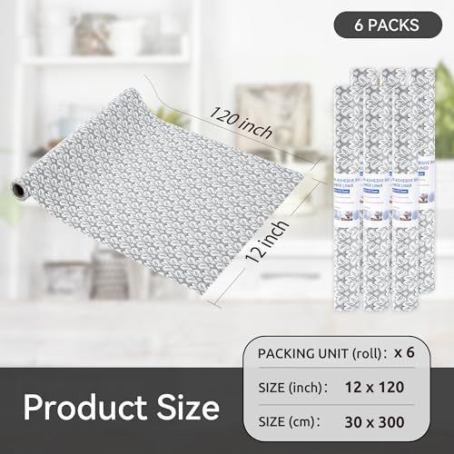 FIFTY FEET 12"x120" Non-Adhesive Shelf Liner for Kitchen Cabinets and Drawers, Washable Non-Slip PVC Cabinet Liner (Black Floral)(6 Roll)