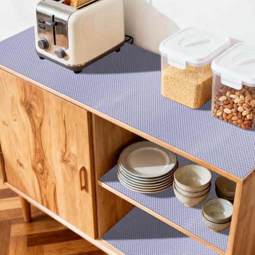 FIFTY FEET 18"x96" Non-Adhesive Shelf Liner for Kitchen Cabinets and Drawers, Washable Non-Slip PVC Cabinet Liner (Blue Circle)(6 Roll)