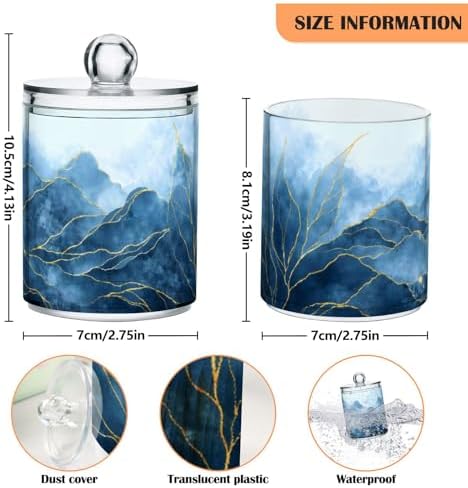 MNSRUU 4 Pack Qtip Holder Organizer Dispenser Blue Watercolor Marble Bathroom Containers Bathroom Vanity Storage Canister Apothecary Jars for Cotton Swabs/Pads/Floss