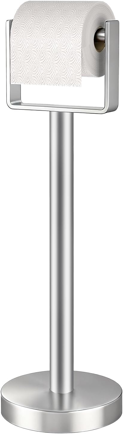 Heavy Duty Toilet Paper Holder Stand, Extra-Weighted Base No Tipping | Stainless Steel Toilet Paper Stand, Free Standing Floor Tissue Roll Holder for Bathroom, Brushed Nickel 200UP