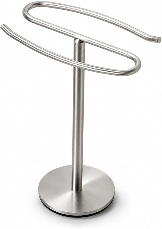 Brushed Nickel Hand Towel Holder Stand,13 Inch Free-Standing Towel Rack, SUS304 Stainless Steel Towel Bar Rack Stand, Tower Bar for Bathroom Kitchen Vanity Countertop…