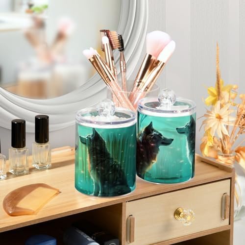 Snow Wolf Qtip Holder 4 Pack - 10 Oz Clear Plastic Apothecary Jar Set for Bathroom Organization - Versatile Canister Storage for Cotton Balls, Swabs, Rounds