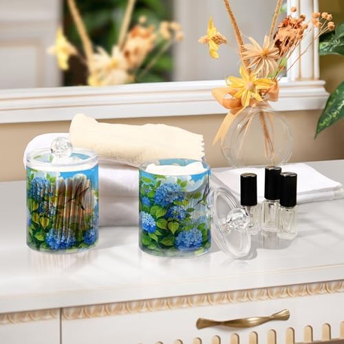 MNSRUU 4 Pack Qtip Holder Organizer Dispenser Floral Hydrangea Hummingbird Bathroom Storage Canister Cotton Ball Holder Bathroom Containers for Cotton Swabs/Pads/Floss
