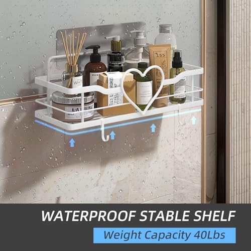 White Heart Shower Caddy,No Drilling Adhesive Shelves,2 Pack