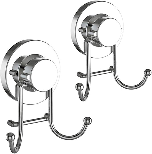 HOME SO Suction Cup Hooks for Shower & Bathroom Towel Holder 2-Pack – Suction Cups Hooks for Hanging Towels, Robes, & Coats - Tiles, Glass Door or Mirror – Shower and Towel Hooks - Chrome, Stainless