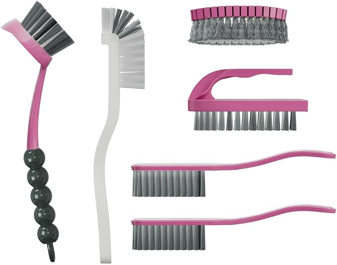 6 PCS Cleaning Brush, Scrub Brush Set for Kitchen and Bathroom Household Use with Various Brushes for Cleaning Dishes, Tiles, Corners and Floors Color Purple