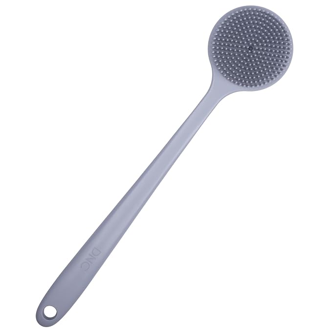 DNC Silicone Back Scrubber for Shower Bath Body Brush with Long Handle (Gray)