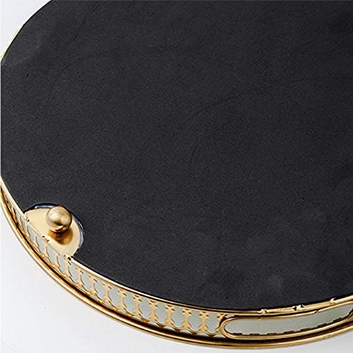 Vintage Gold Mirror Tray,Round Shape(12.6in) Ornate Geometric Brass Plated and Glass Display Storage Organizer,Jewelry Perfume Makeup Organizer Tray, for Dresser, Bathroom, Bedroom