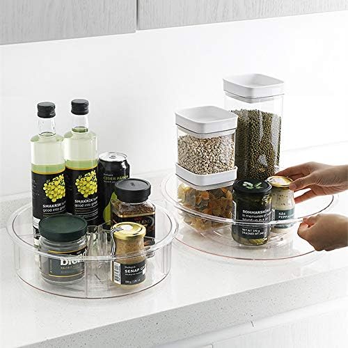 SANNO Lazy Susan Spinning Organizer with Dividers - Food Safe Turntable Spice Rack for Kitchen Cabinet, Pantry, Refrigerator & Countertop