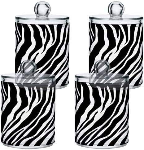 ALAZA White Black Print Zebra 2 Pack Qtip Holder Dispenser for Cotton Swabs, Balls, Pads, Floss 10 oz Plastic Canister Organizer