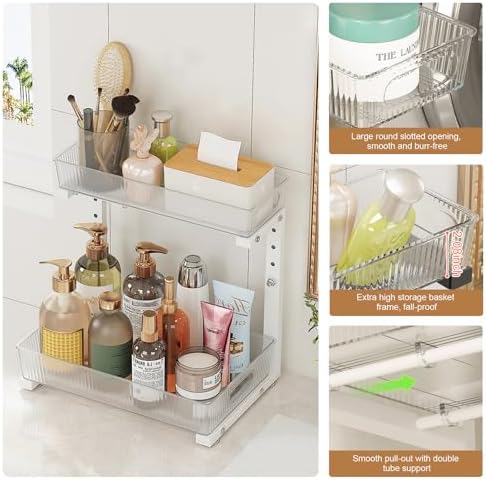 ETOYA 2 Pack Under Sink Organizer Kitchen, 2-Tier Pull Out Cabinet Organizer, L-Shaped Adjustable Height, Acrylic Under Sink Storage Shelf for Kitchen, Bathroom Vanity & Utility Closet