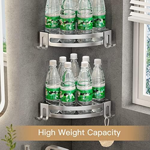 VOLPONE Corner Shower Caddy with Razor Holder Adhesive Shower Shelf Corner No Drilling Corner Shower Organizer Storage Rack Shampoo Holder Wall Mount (3-Pack, Silver)