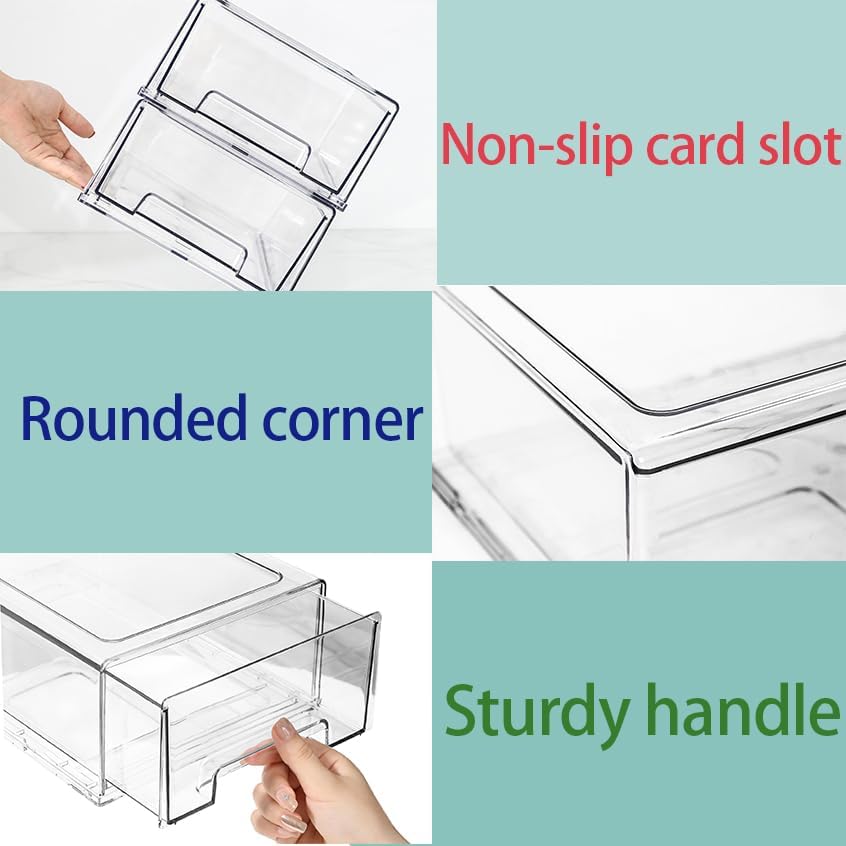 Pull Out Drawer Medicine Box for Safe Medication Storage, Large Refrigerator Storage Bin for Kitchen Food Safe, Tablet Box for Kids Home/Office Organize Ointments,2 Pack - Clear（ Medium）