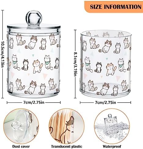 2 Pack Plastic Qtips Holder Cat Animal Cartoon Cute Bathroom Organizer Canisters for Cotton Balls/Swabs/Pads/Floss,Plastic Apothecary Jars for Vanity