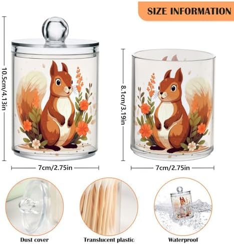 MNSRUU 2 Pack Qtip Holder Organizer Dispenser Cute Squirrel Pink Bathroom Storage Canister Cotton Ball Holder Bathroom Containers for Cotton Swabs/Pads/Floss