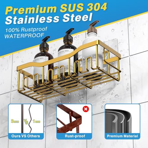 EUDELE Shower Caddy 2 Pack, Adhesive Organizer for Bathroom Storage, Home Decor & Kitchen, No Drilling, Rustproof Stainless Steel Shelf, Bathroom Decor Sets